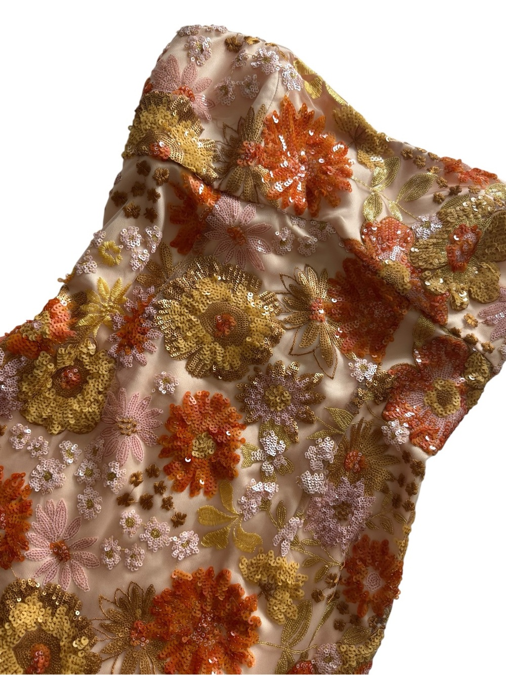 Guess Sequin Floral Mini Dress - Gold, Pink, Orange Details